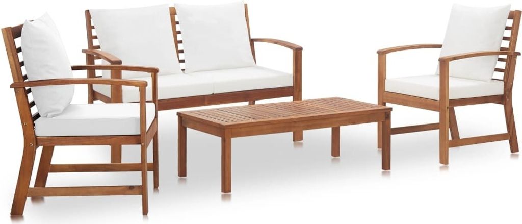 4-tlg. Garten-Lounge-Set mit Auflagen Massivholz Akazie