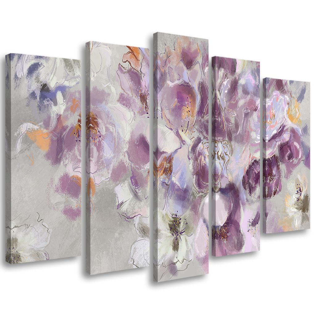 5-teiliges leinwandbild schwertlilienblüte 200x100 cm Feeby rosa wandbild bereit zum aufhängen