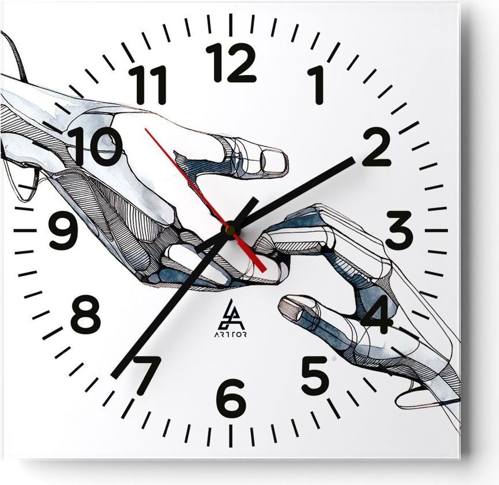 Wanduhr - Quadrat - Glasuhr - Surrealismus Hände Hilfe - 40x40cm - Schleichendes Uhrwerk - Lautlos - zum Aufhängen bereit - Dekoration Modern - W...