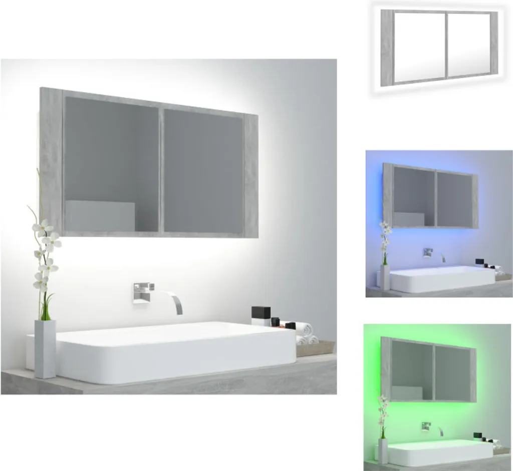 vidaXL Mobile specchio bagno LED grigio cemento 90x12x45 cm acrilico - Mobili da bagno