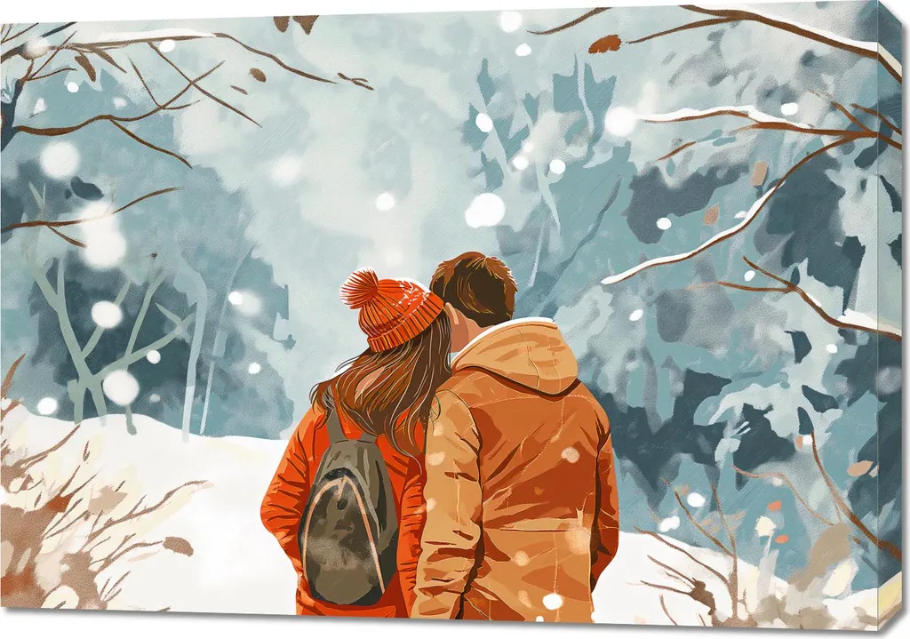 Image 100 x 70 cm Ensemble dans la neige - Tableau décoratif d'hiver