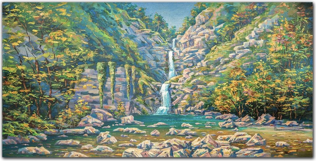 Coloray Küchenrückwand 120x60 Spritzschutz aus Glas - Malerei Baum Wasserfall