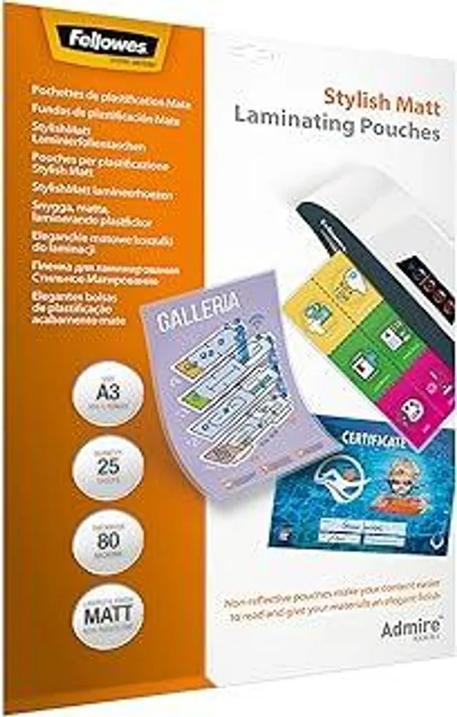 Fellowes A3 Matt Stylish Pouches - 80 Micron Pellicole Opache 25 pz