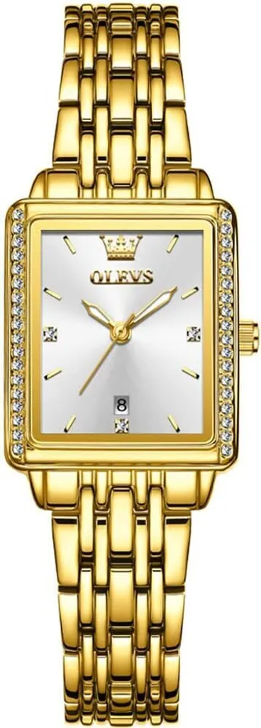 Regalo Donna Orologio Oro Rettangolare | Diamanti e Acciaio Elegante