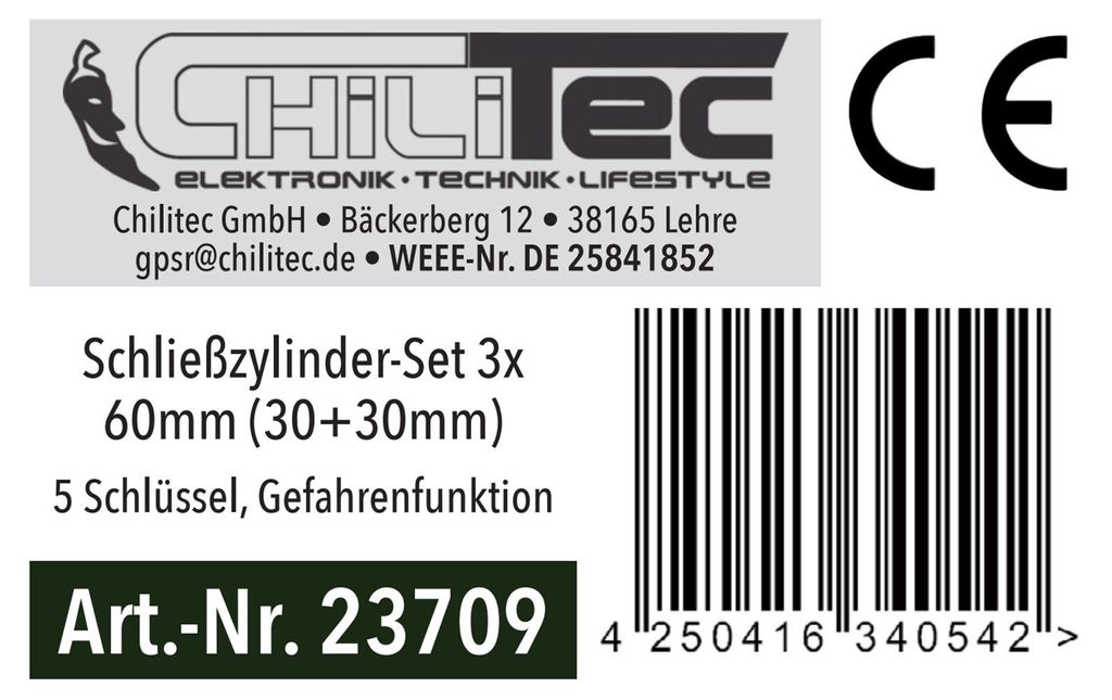 Schließzylinder-Set 3x 60mm, 5 Schlüssel, Not- & Gefahren Produktbild 
