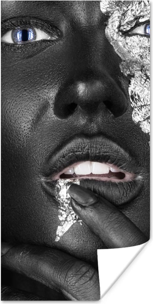 MuchoWow Poster Frau - Silber - Schwarz - Farbe 80x160 cm - Kinderzimmer