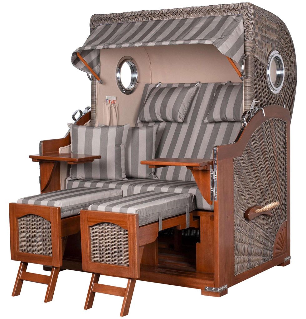 Strandkorb-Set - bene living - Ammersee Mahagoni - PE grau - Modell 537 - inkl. Liftersystem