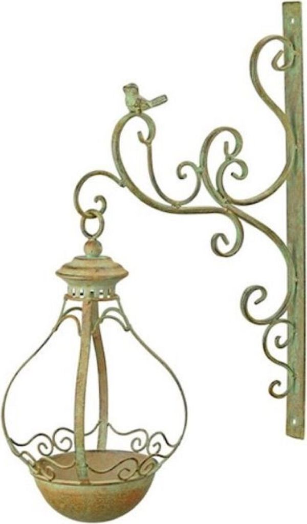 Casa Padrino Jugendstil Wand Vogeltränke Grün / Rost 19 x H. 53 cm - Metall Wand Vogelbad - Garten & Terrassen Deko Accessoires - Barock & Jugend...
