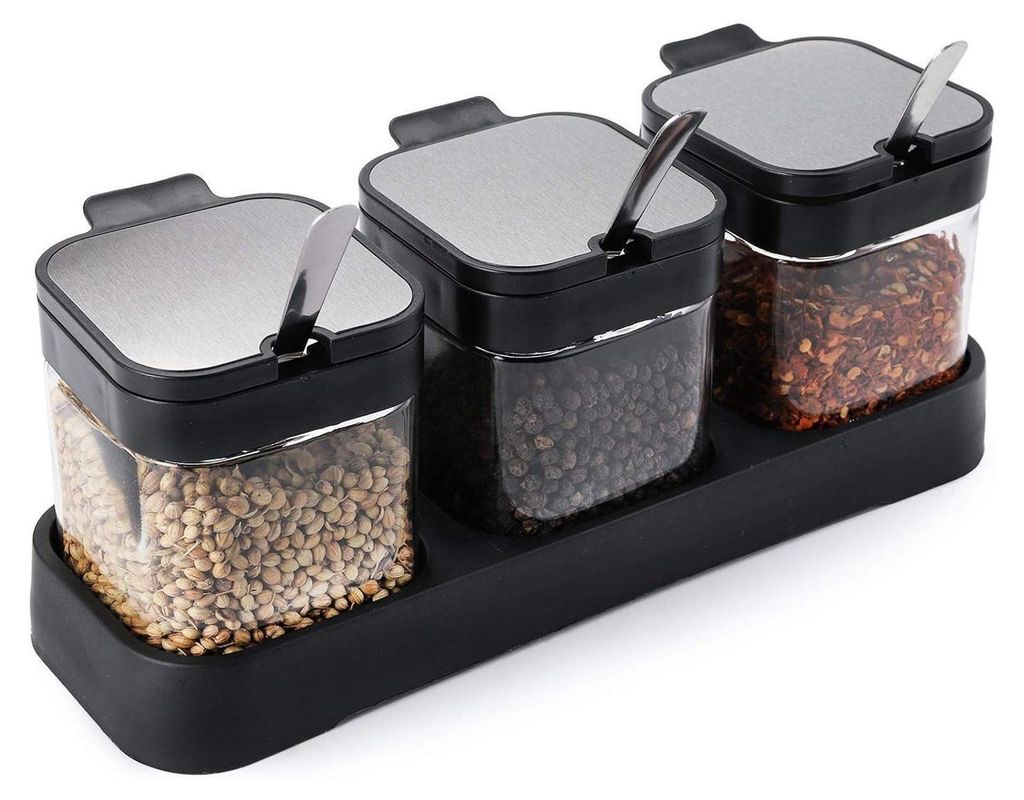 Gewürzbehälter-Set Glas 220 ml mit Deckel und Löffel, Produktbild 