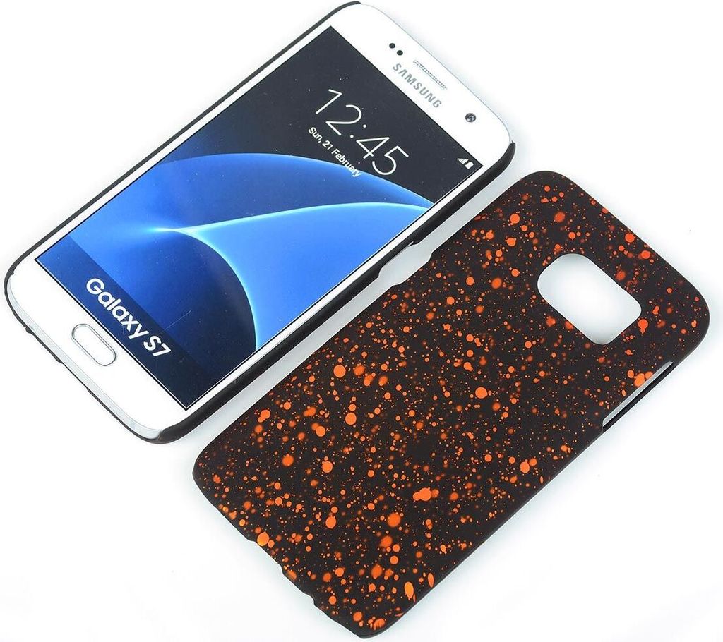 Handy Hülle Schutz Case Bumper Schale für Samsung Galaxy S7 3D Sterne Orange