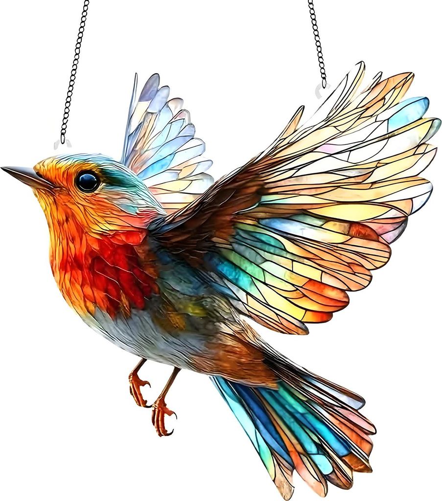 Bunter Sonnenfänger aus Acryl zum Aufhängen, Kolibri-Anhänger mit Umhängeband, einfach zu installieren, Vogel-Fensterbasteln, hängende Dekoration