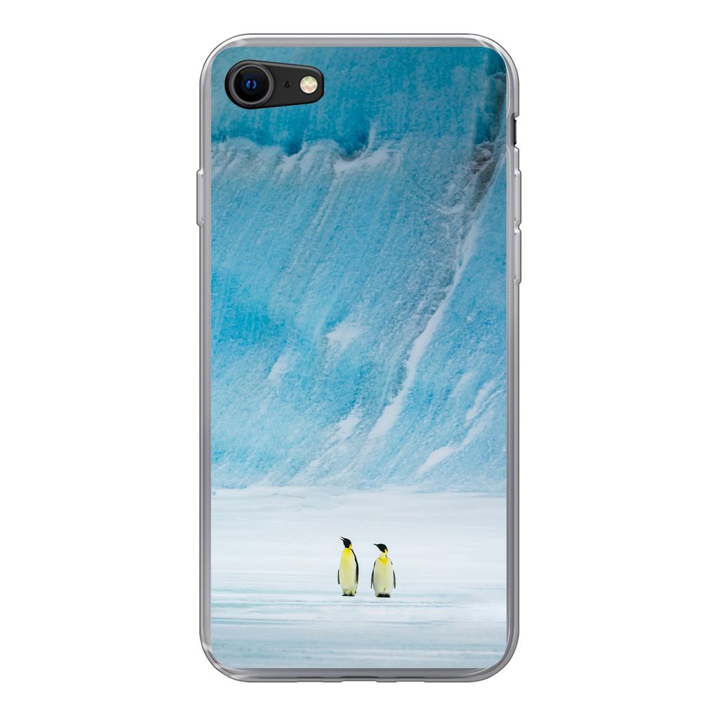 MuchoWow Handyhülle Schutzhülle Hülle für iPhone 8 Zwei Kaiserpinguine vor einem Eisberg Silikon Softcase Handy Hülle - Schutzhaube