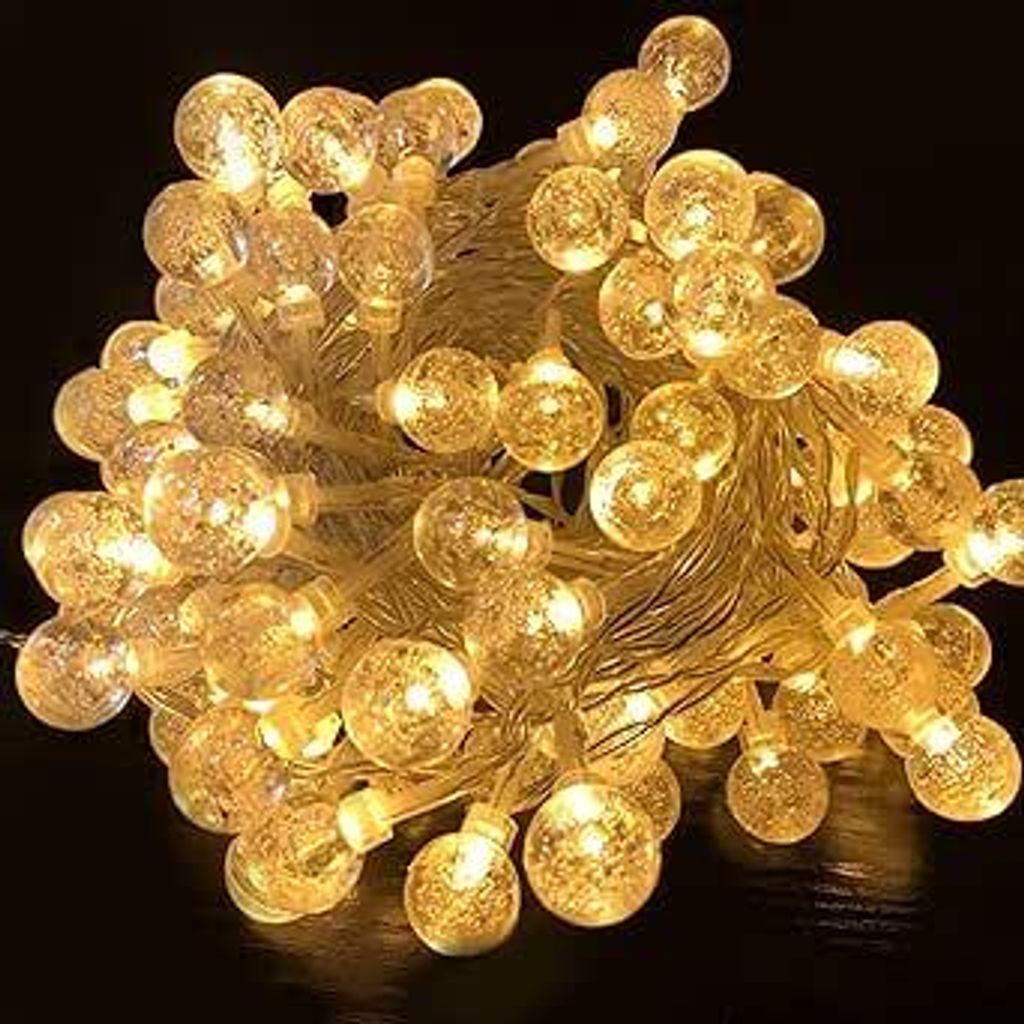 YUENFONG Kugel LED Lichter Kette 20m 160LEDs Warmweiß Kristall Kugeln Lichter kette, 8 Modi IP44 Innen Lichter kette (10m, Transparente Schnur)