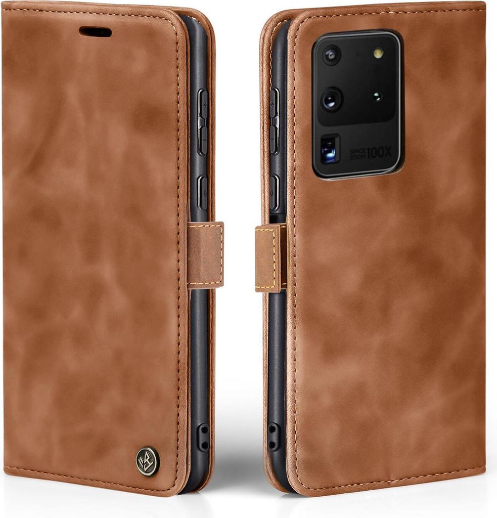 Handy Hülle für Samsung Galaxy S20 Ultra 5G Klapphülle Bookcase Flip Cover Handy Tasche Etui Farbe: Hellbraun