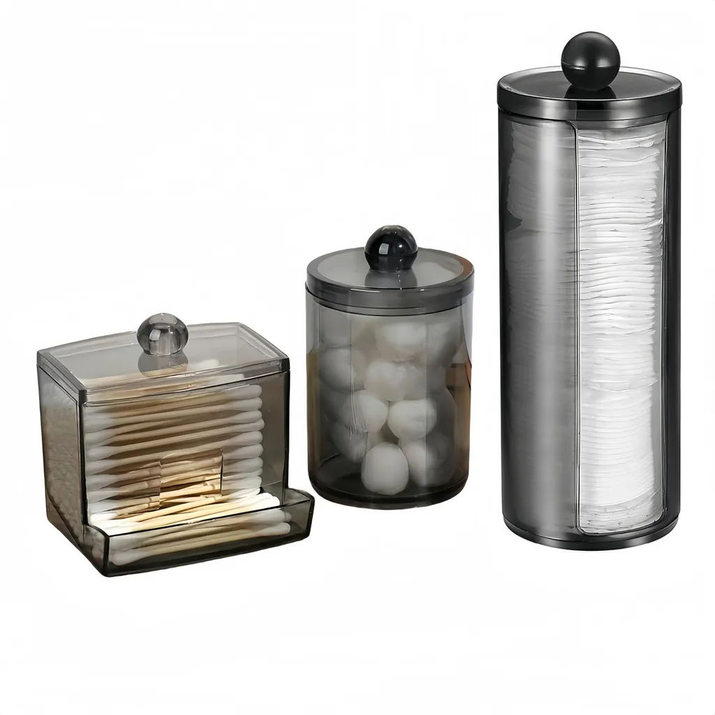 Rangement Cotons-Tiges et Maquillage pour Coiffeuse : Set 3 Pièces PET