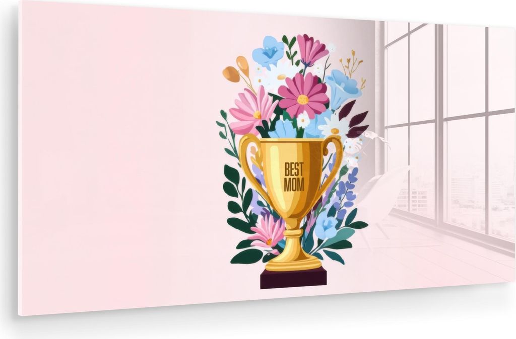 MuchoWow Glasbilder - Bilder auf Wandbild - Foto auf Glas Trophäe - Beste Mutter - Blumen - Bunt 40x20 cm Wanddekoration aus Glas - Acrylglasbild ...