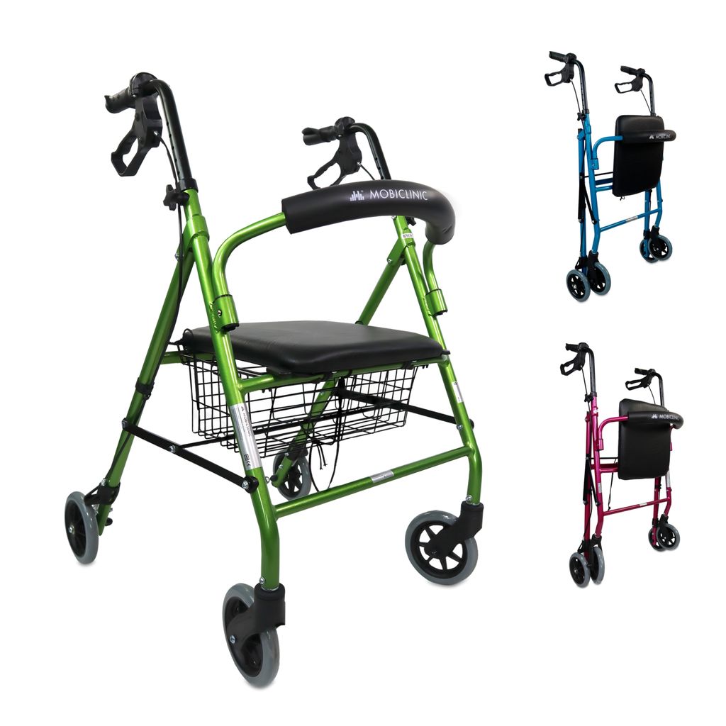 Mobiclinic, Rollator, Escorial, , Rollator faltbar und leicht, Feststellbare Handbremsen, Gehwagen für Seniore, Aluminium, Korb, 4 Räder, Grün