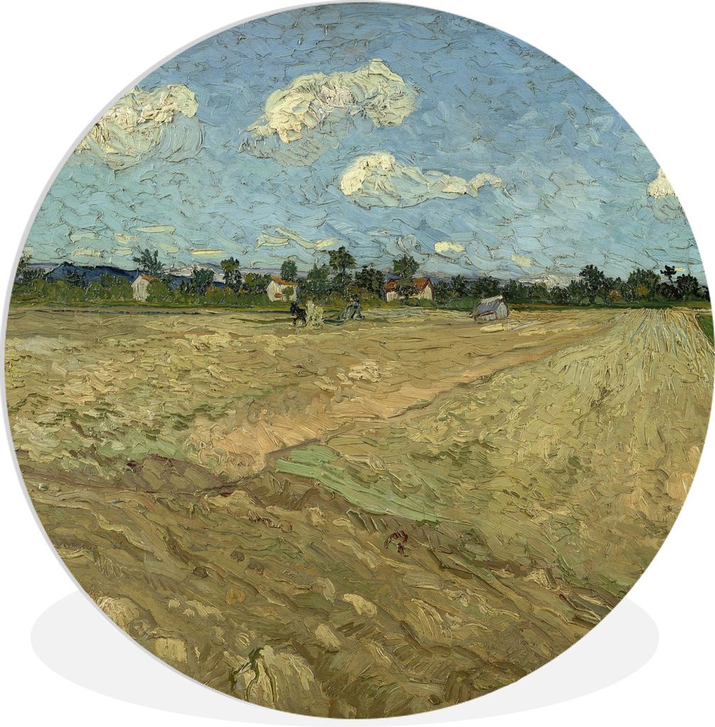 MuchoWow Rundes Wandbild - Runde Bilder Gepflügte Felder - Gemälde von Vincent van Gogh Ø 30 cm Kreis Wanddekoration Kunststoff - Wandkreis - ...