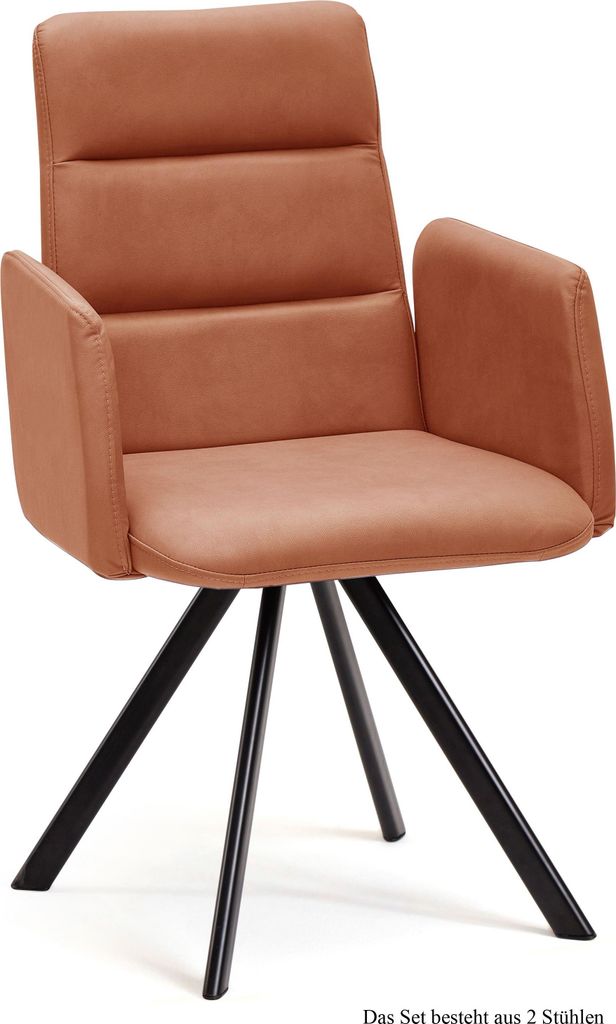 Armlehnstuhl (2er-Set) Deane 52x92x60 Schwarz/Cognac