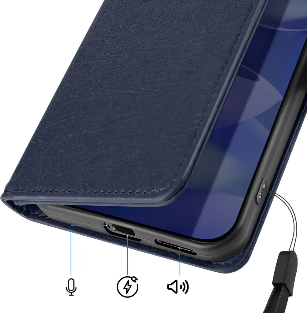 Asuwish Custodia A Portafoglio Per Google Pixel 3a XL – Blu, Con Vetro Temperato E 6 Slot Per Carte, Supporto Regolabile - 4