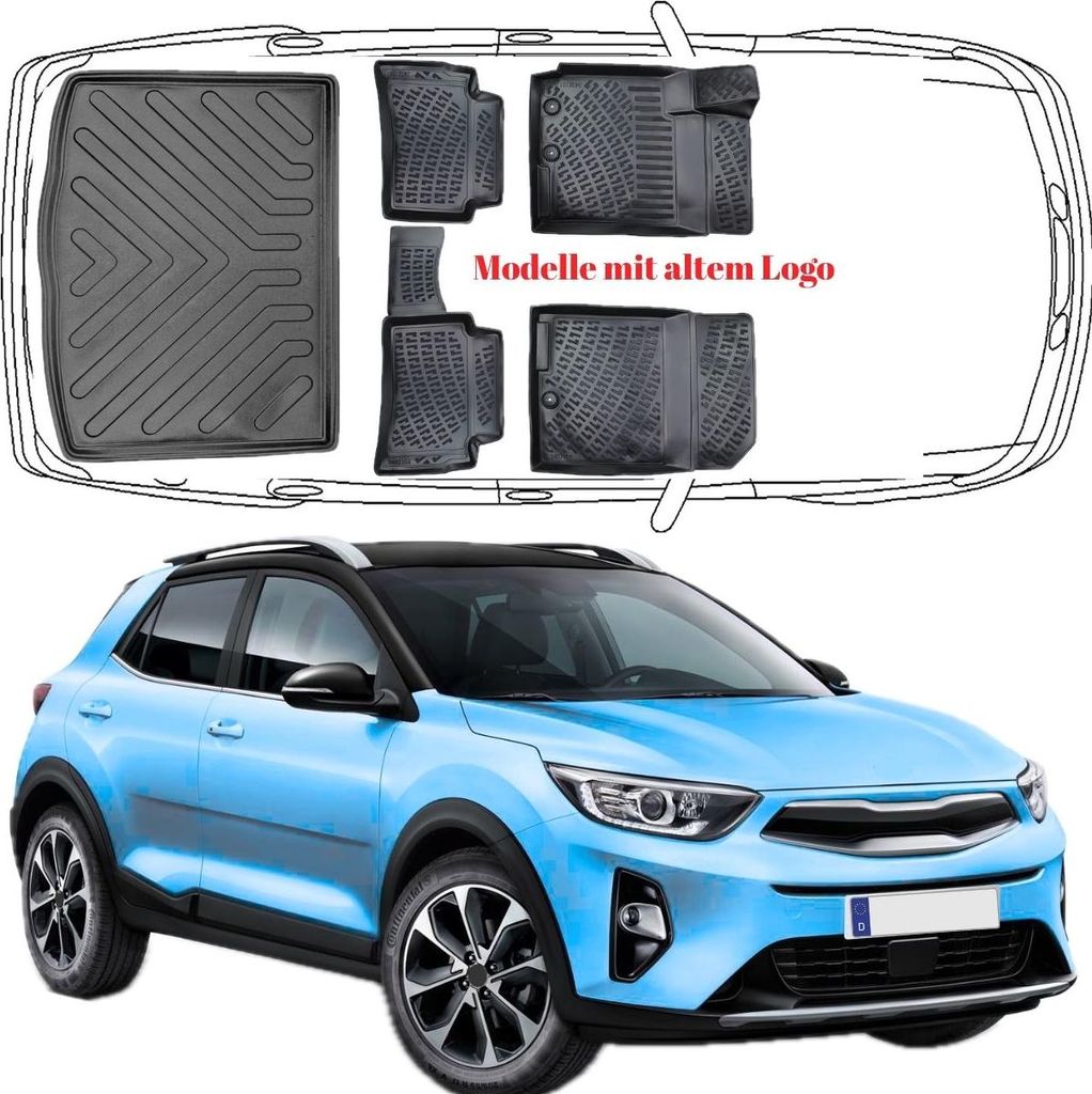 3D Auto Fußmatten & Kofferraumwanne Set Kompatibel mit KIA Stonic 2017-2021 *mit altem Logo