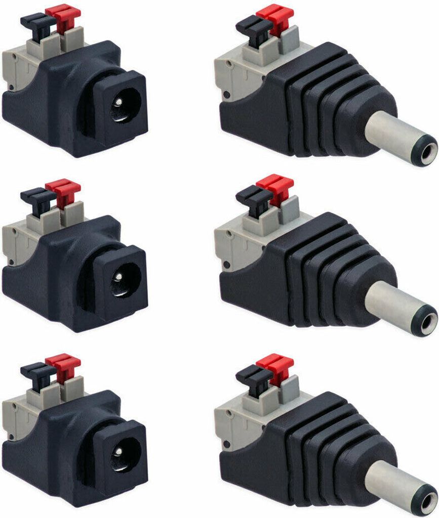 3X DC Buchse + 3X DC Stecker Hohl Adapter Kurz >Terminal Block 2 Pin Druck Klemmen Set