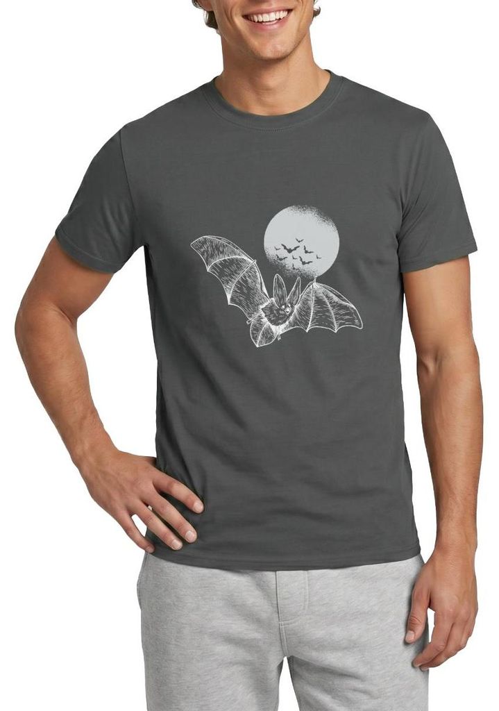 Spreadshirt Halloween Fledermaus Mit Vollmond Gruselig Männer T-Shirt, M, Anthrazit