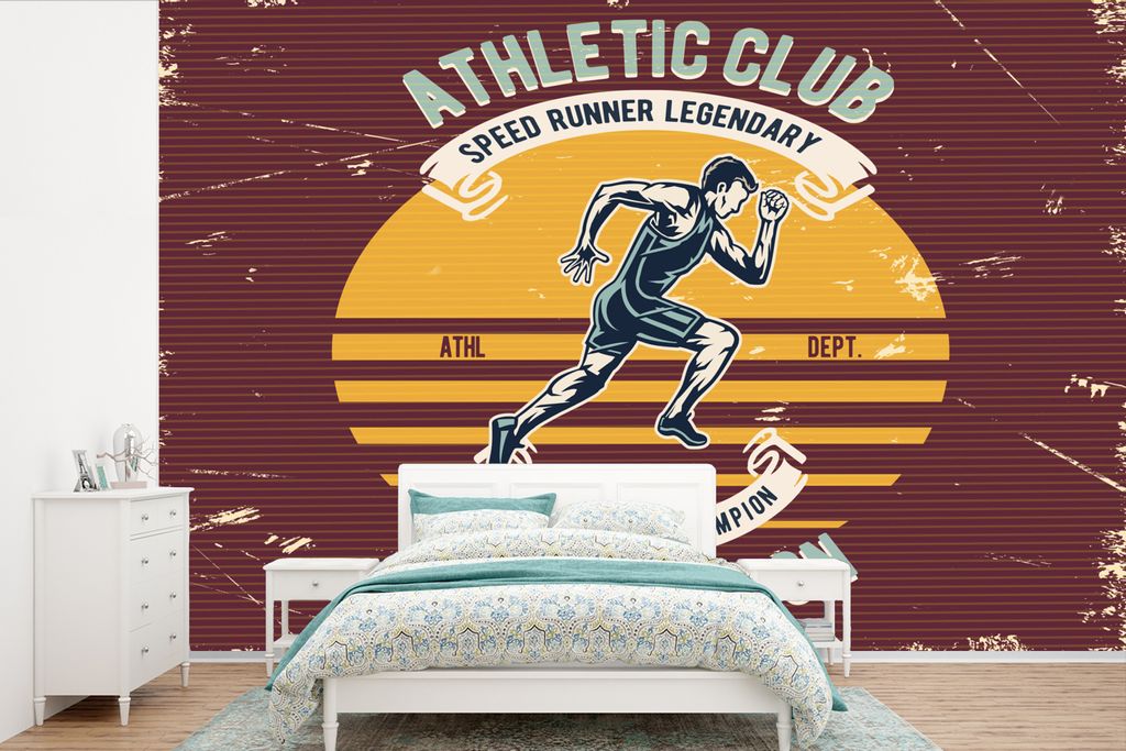 MuchoWow Fototapete für Wohnzimmer oder Schlafzimmer Wandtapete Vinyl Motivtapete Lauf - Sport - Jahrgang - 525x350 cm - Das Hintergrundbild