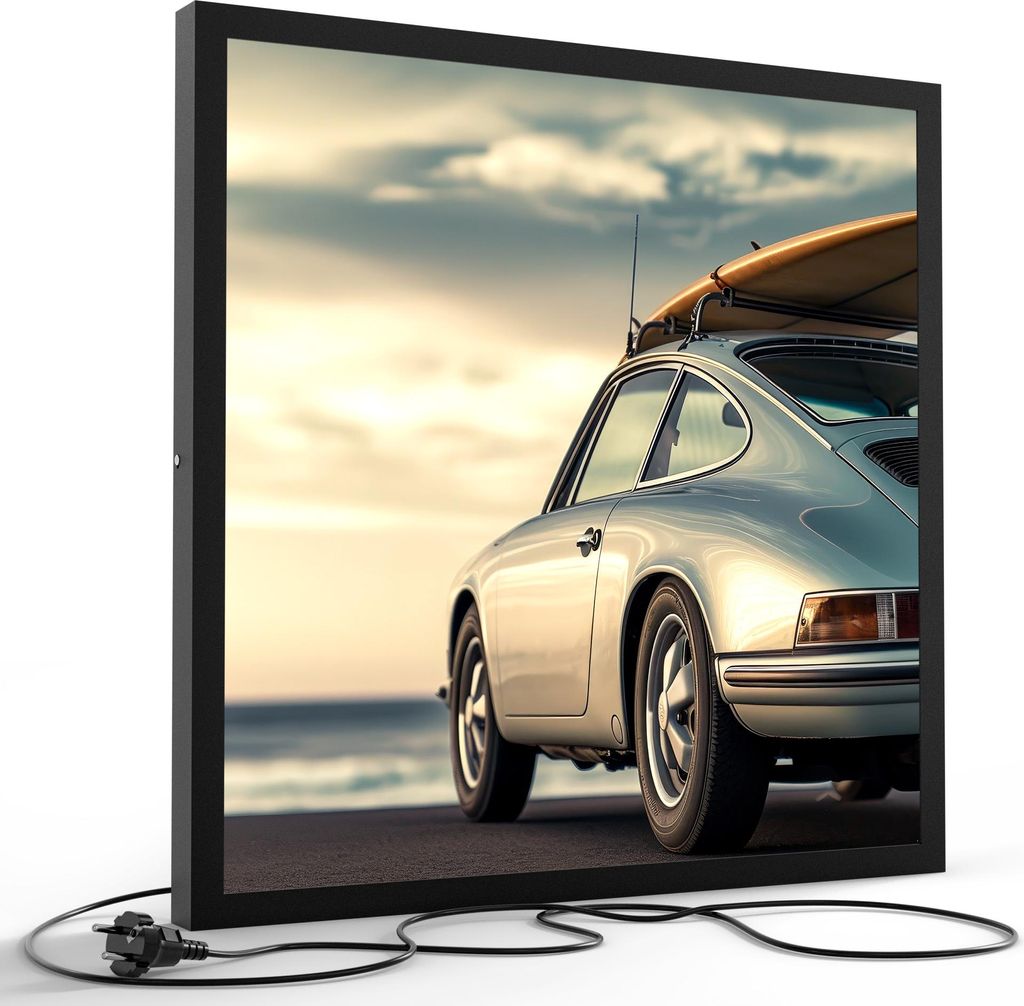 DEQORI LED-Bild & Lampe 60x60 cm Schwarz 'Wellenjagd im Sonnenlicht' Leuchtbild Leuchte