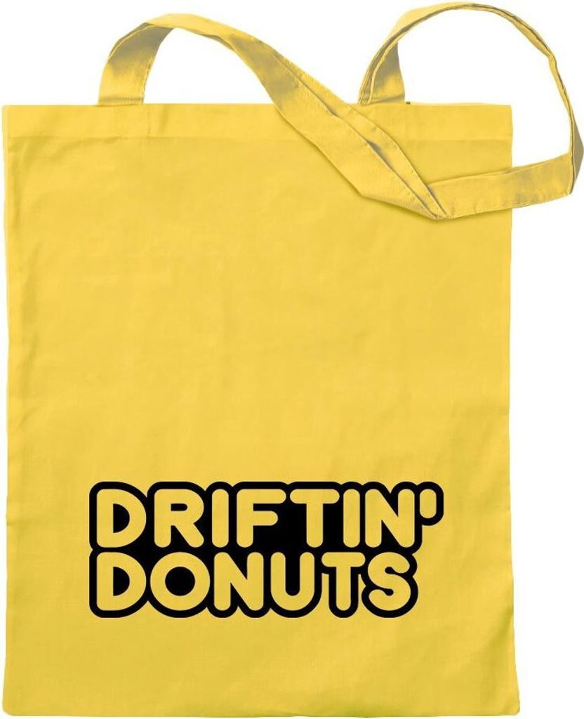 Kiwistar - Baumwolltasche - gelb - Driftin' Donuts - Tragetasche Stoffbeutel Umhängetasche Langer Henkel