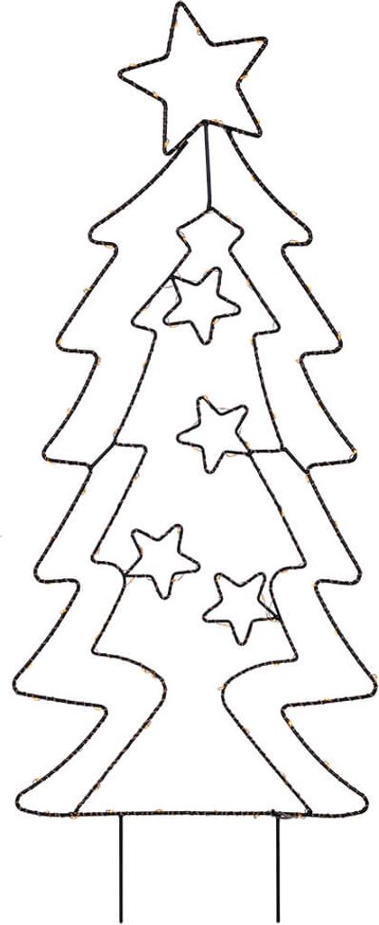 A wireframe outline of a Christmas tree with stars inside.