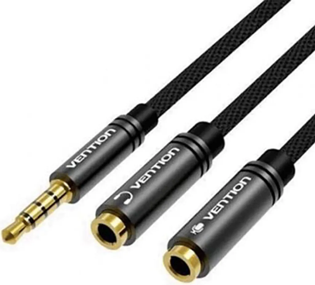 Splitter Jack 3.5mm Vention Câble Audio Mâle vers 2 Femelles 0.3m Noir