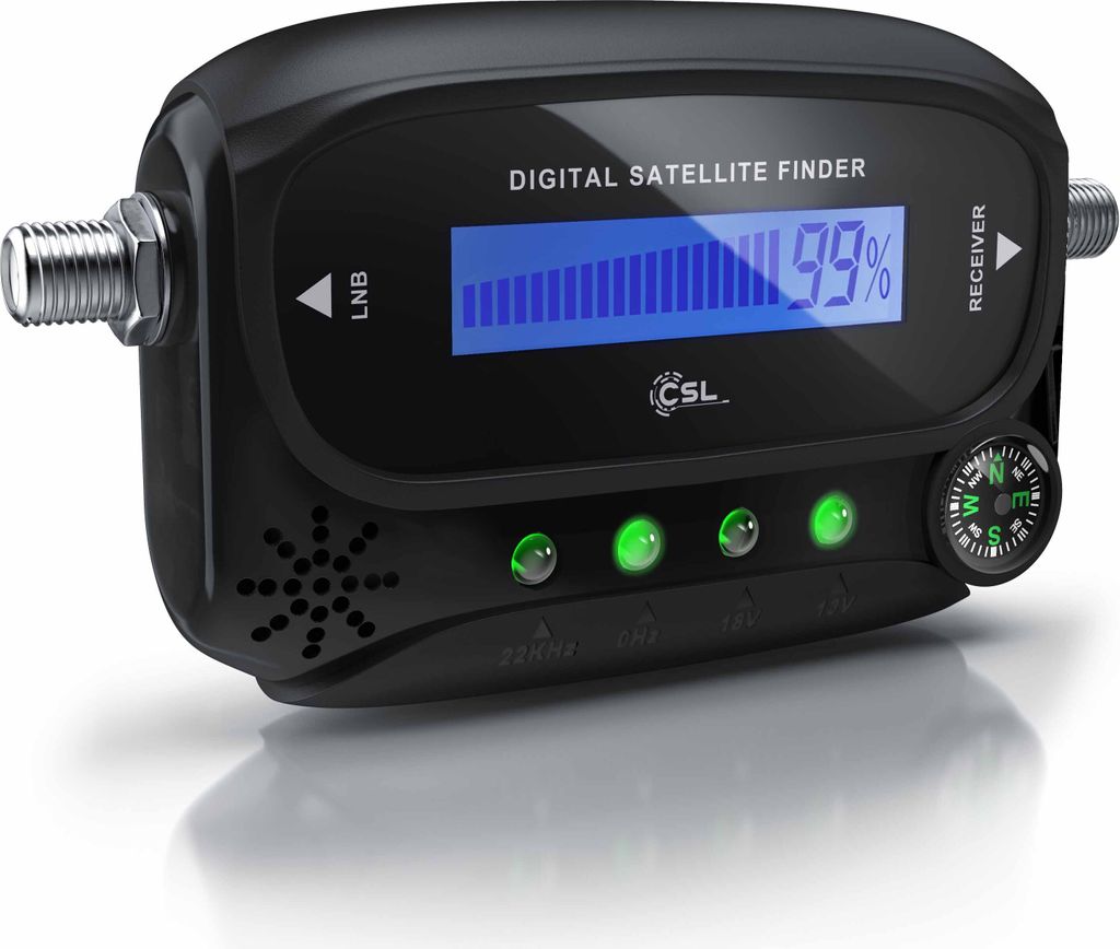 CSL Satfinder, digitaler Satelitensucher mit Anzeige und Produktbild 