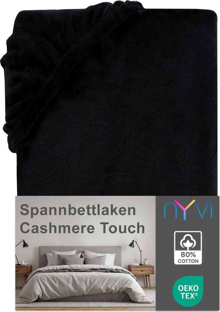 NYVI Spannbettlaken DreamScience Cashmere Touch 140x200 - 160x200 cm schwarz für Matratzen bis 22cm Höhe - Samtweiches & Wärmendes Bettlaken Spa...