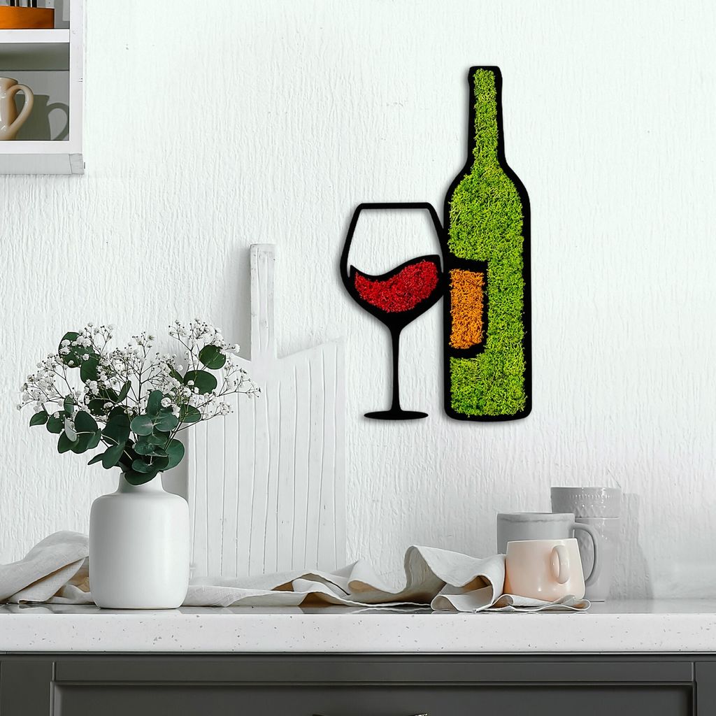 Wallity, Moss - Drink, Dekoratives Wandaccessoire, Hellgrün, 100 % MDF / MOOS, 54 x 29 cm
