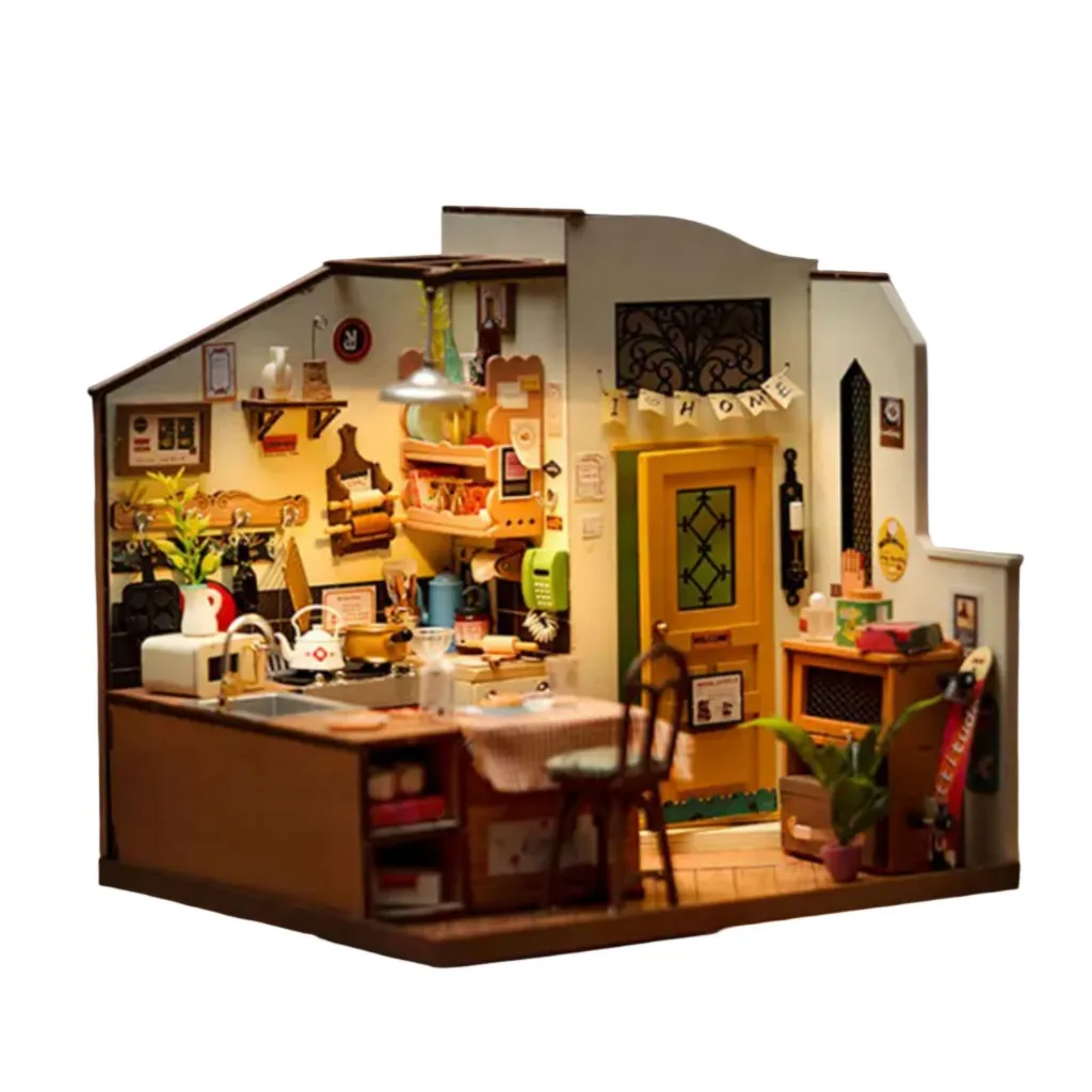 Puzzle 3D Bois Cuisine Miniature Anti-Stress avec Lumière LED Douce