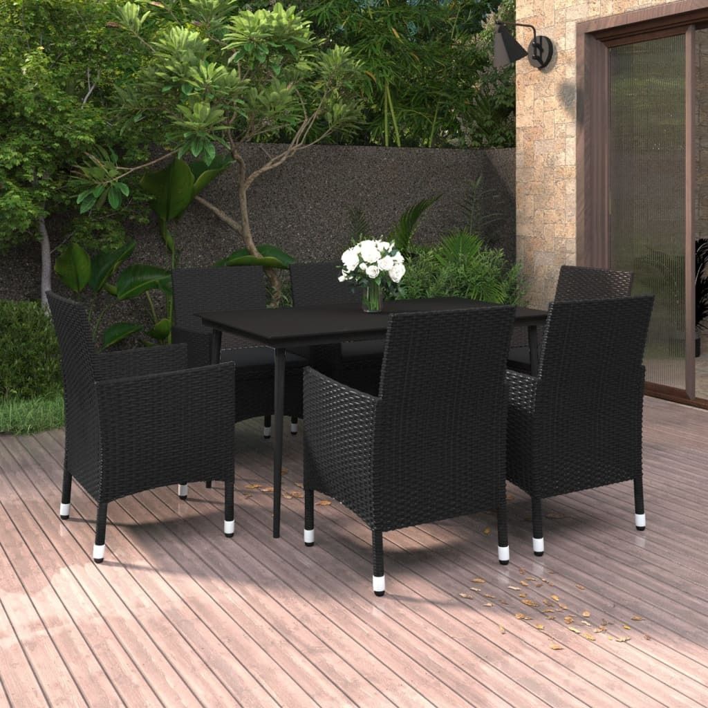 Maison Exclusive - 7-tlg. Garten-Essgruppe mit Auflagen Poly Rattan und Glas