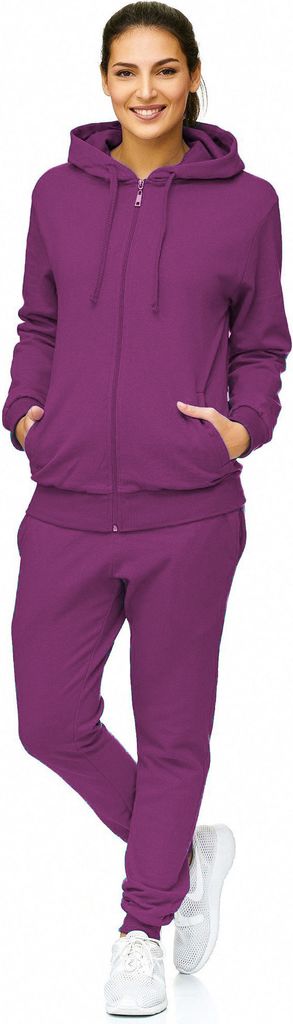 Damen Jogginganzug einfarbig 100% Baumwolle 586 Lila XL