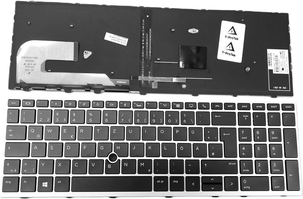 DEUTSCHE-Tastatur Black Silver Frame Trackpoint Beleuchtung kompatibel für HP EliteBook 850 G5 Serie