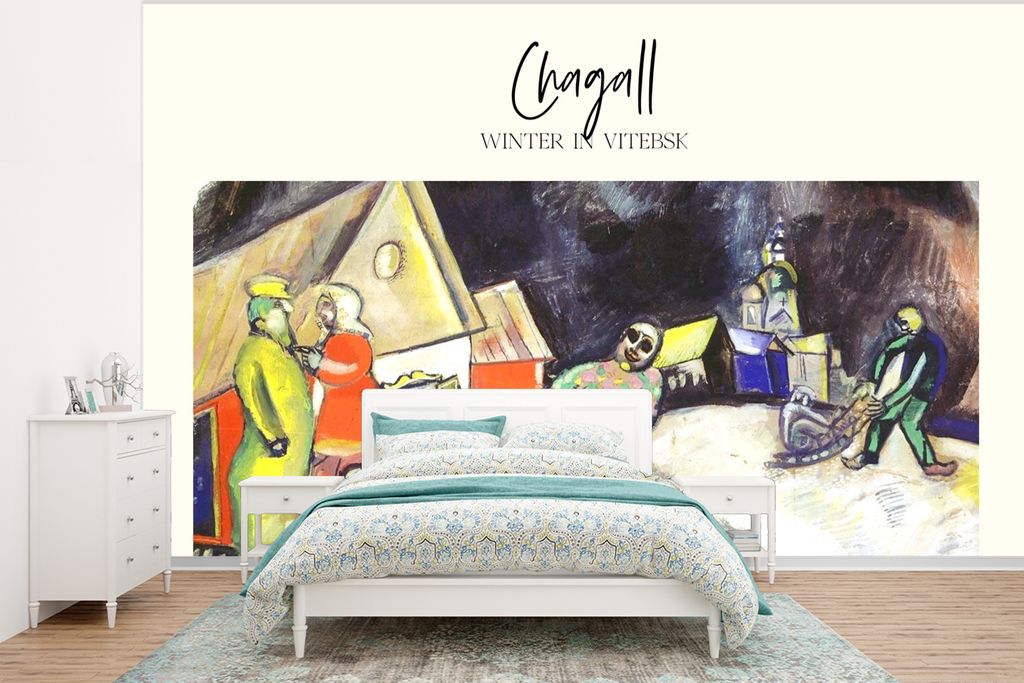 MuchoWow Fototapete für Wohnzimmer oder Schlafzimmer Wandtapete Vinyl Motivtapete Winter in Witebsk - Marc Chagall - Kunst - 400x300 cm - Papier...