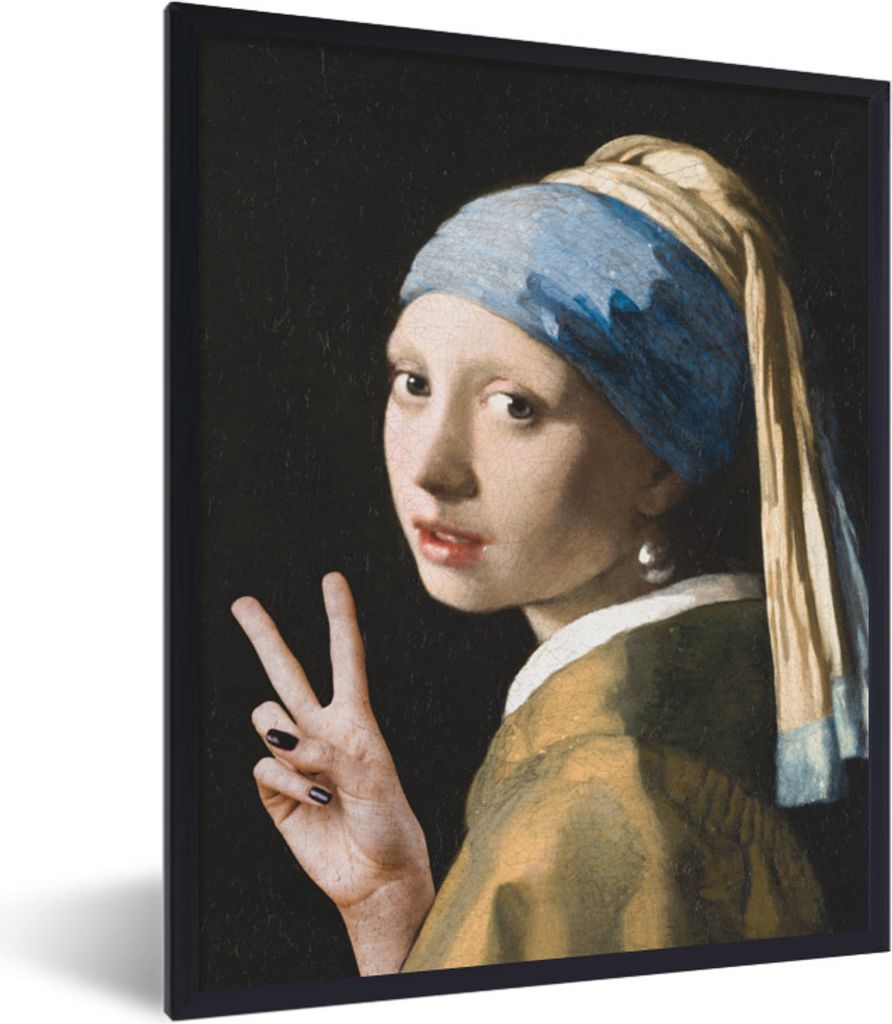MuchoWow Gerahmtes Poster Das Mädchen mit dem Perlenohrring - Vermeer - Frieden 60x80 cm - Poster mit Schwarzem Bilderrahmen Wandposter Rahmen F...