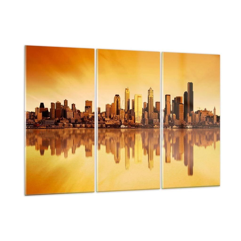 Bilder auf glas - Stadt Wolkenkratzer Wasser - 105x70cm - Glasbilder - Wandbilder - Kunstdruck - zum Aufhängen bereit - Wanddekoration aus Glas - ...