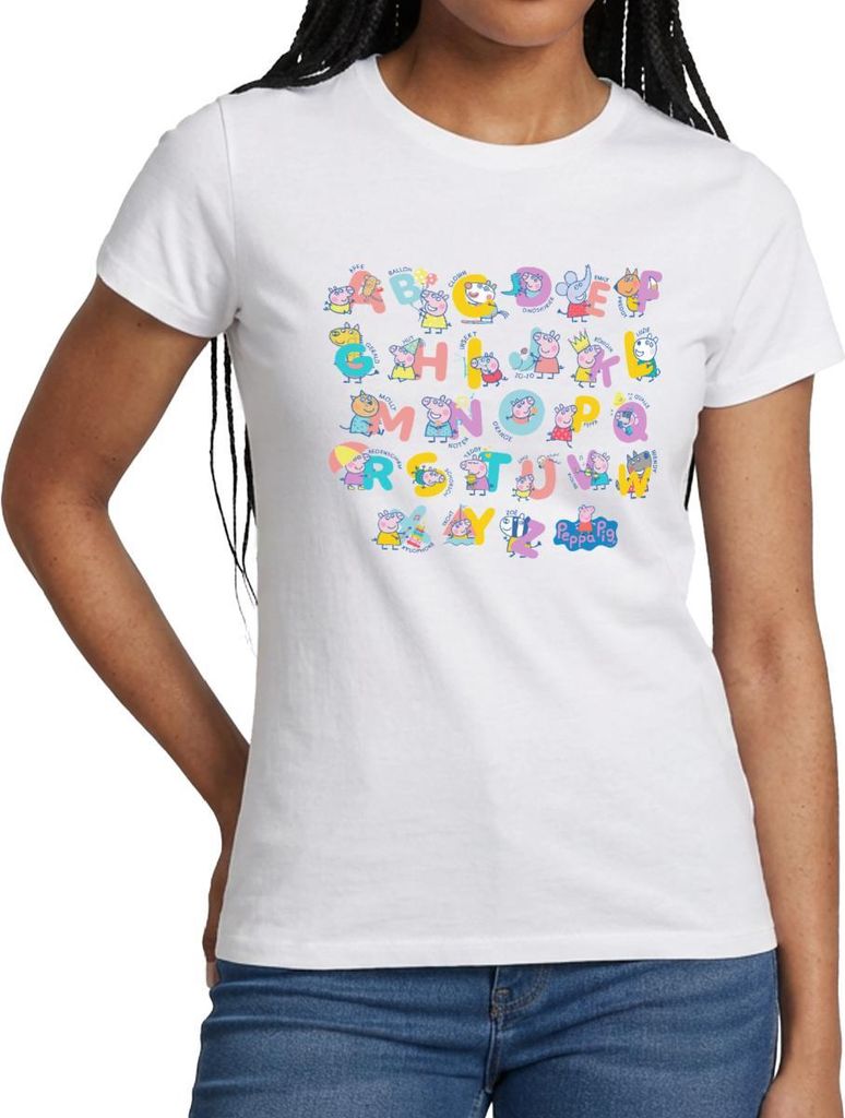 Spreadshirt Peppa Pig Design Alphabet Mit Peppa Frauen T-Shirt, XXL, Weiß