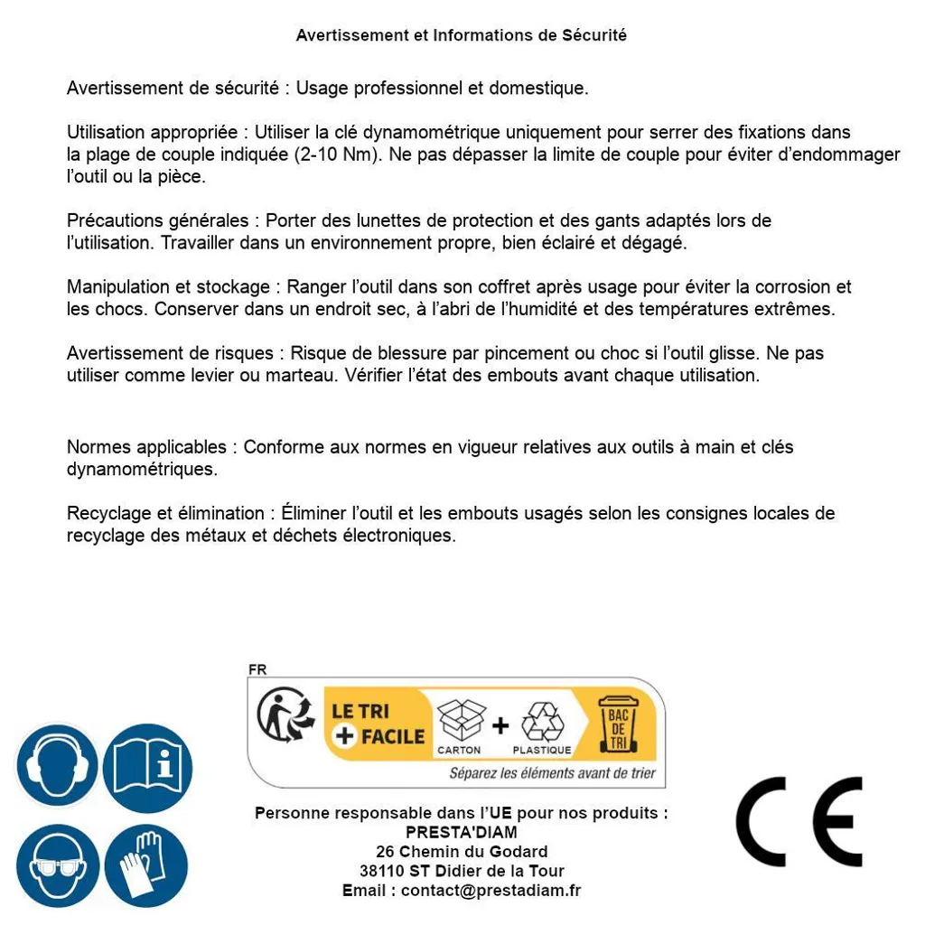Clé Dynamométrique 2-10 Nm D-Work avec Jeu d'Embouts 9 pcs 1/4 - 10