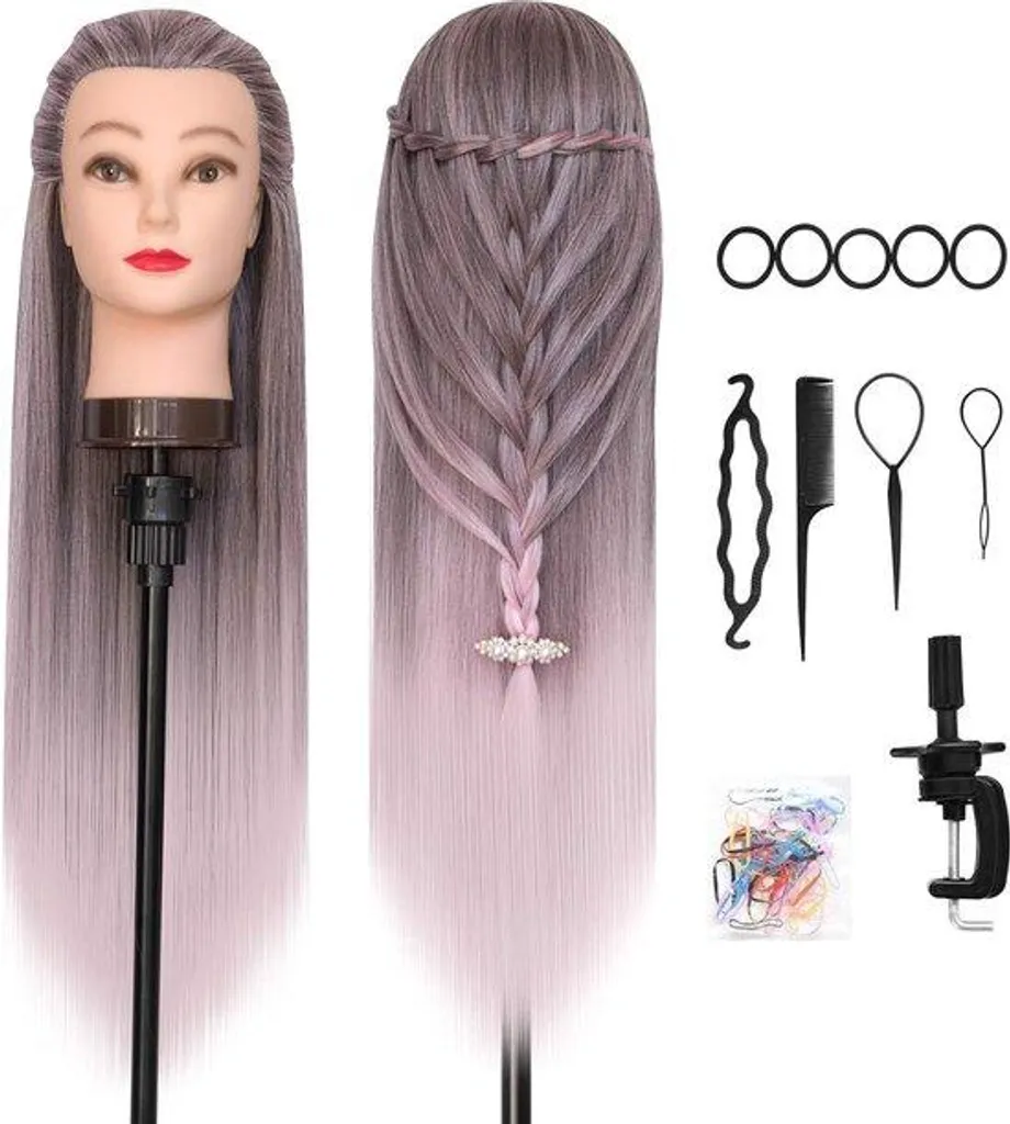 Mannequin de coiffure professionnel 70 cm avec support et raie naturelle