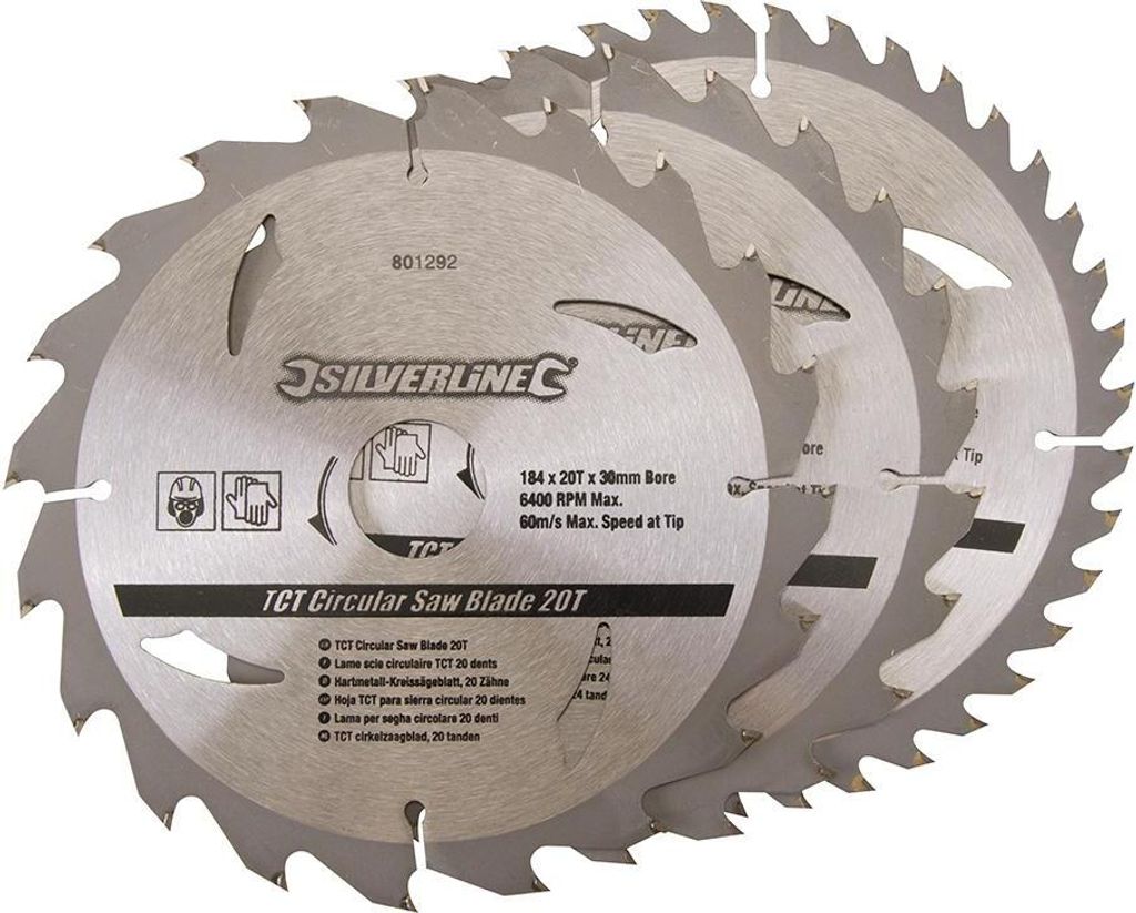 Silverline Hartmetall-Kreissägeblätter, 20, 24 und 40 Zähne, 3er-Pckg.