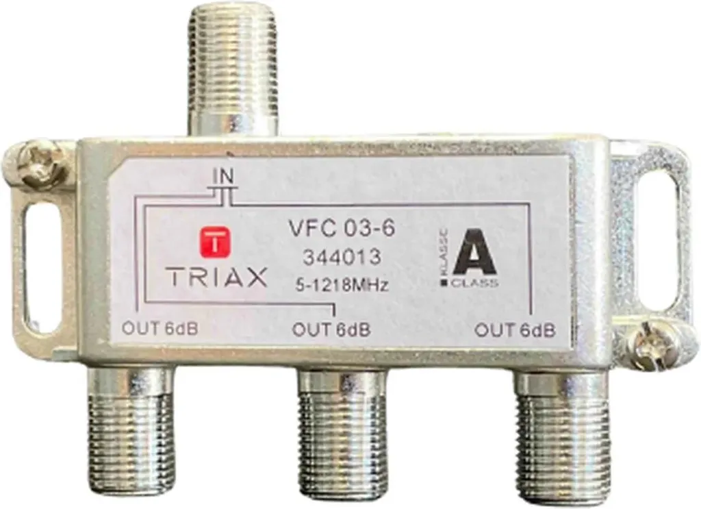 Répartiteur triple TRIAX 1,2 GHz 5,5 dB pour signal TV satellite et câble