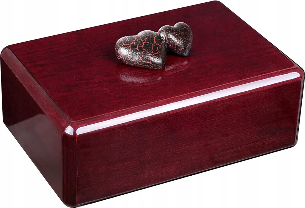 Urne funéraire acajou pour hommage amoureux - Décor Cœurs Symboliques