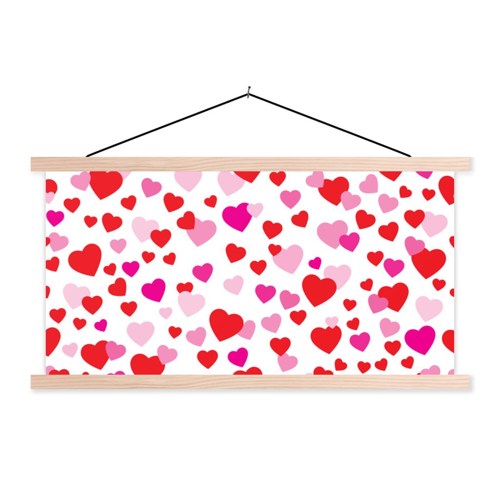 MuchoWow Textilposter Eine Illustration mit bunten Herzen 60x30 cm mit holzfarbenen Rahmen - Dekoration