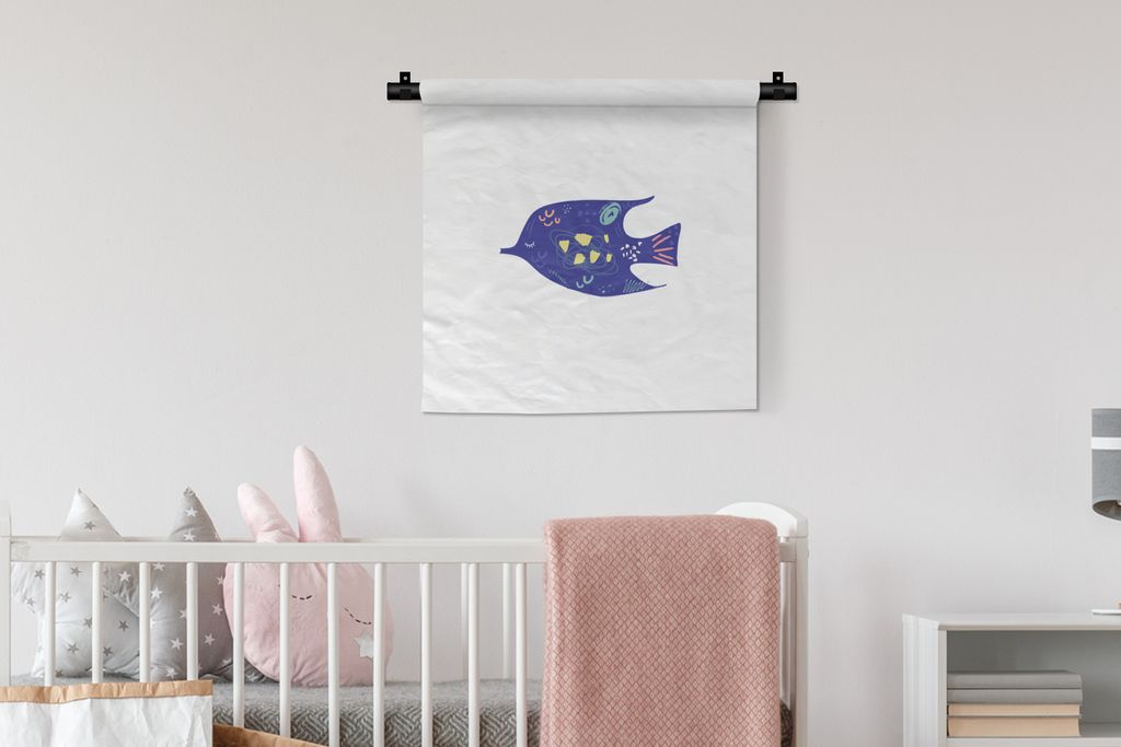 MuchoWow Wandteppich Wandbehang Fisch - Lila - Pastell 60x60 cm Tapisserie Dekoration Wandtuch - Dekorationen - Wand Decke